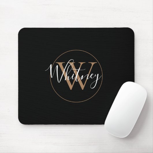 Elegant Black Gold Script Name Monogram Muismat (Met muis)
