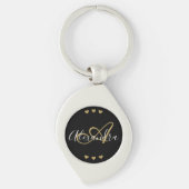 Elegant Black Gold Script Name Monogram Sleutelhanger (Voorkant)