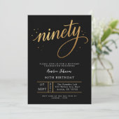 Elegant Black & Gold Script Ninety 90th Birthday Kaart (Staand voorkant)