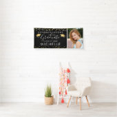 Elegant Black Gold Script Photo Afstuderen Spandoek (Insitu)
