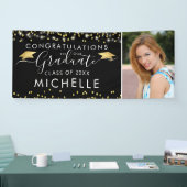 Elegant Black Gold Script Photo Afstuderen Spandoek (Beurs)