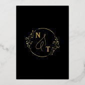 Elegant Black Gold Script Photo WeduwMonogram Folie Uitnodiging (Achterkant)