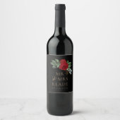 Elegant Black & Gold Script Red Floral Wijn Etiket (Voorkant)
