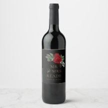 Elegant Black & Gold Script Red Floral