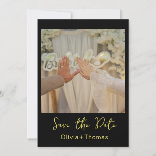 Elegant Black & Gold Script Save the Date Card (Voorkant)