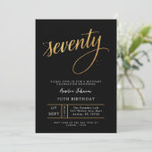 Elegant Black & Gold Script Seventy 70th Birthday  Kaart (Staand voorkant)