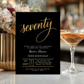 Elegant Black & Gold Script Seventy 70th Birthday Kaart