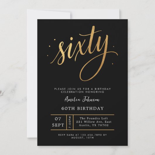 Elegant Black & Gold Script Sixty 60th Birthday  Kaart (Voorkant)