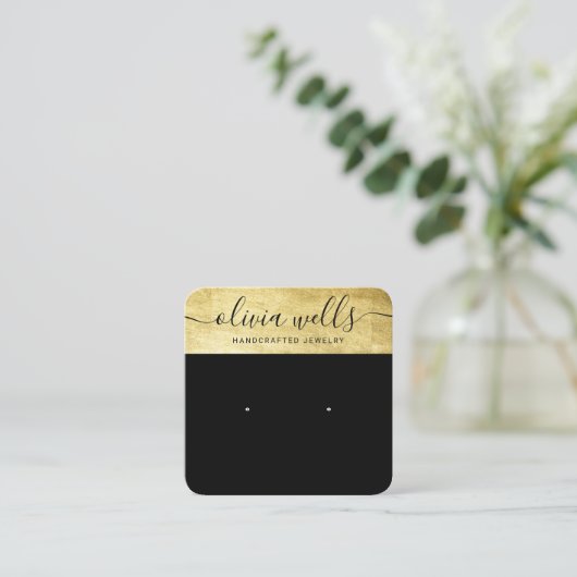 Elegant Black Gold Script Stud verdient Vierkante Visitekaartje (Staand voorkant)