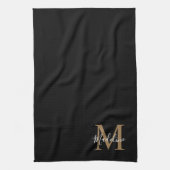 Elegant Black Gold Script Typography Monogram Theedoek (Verticaal)