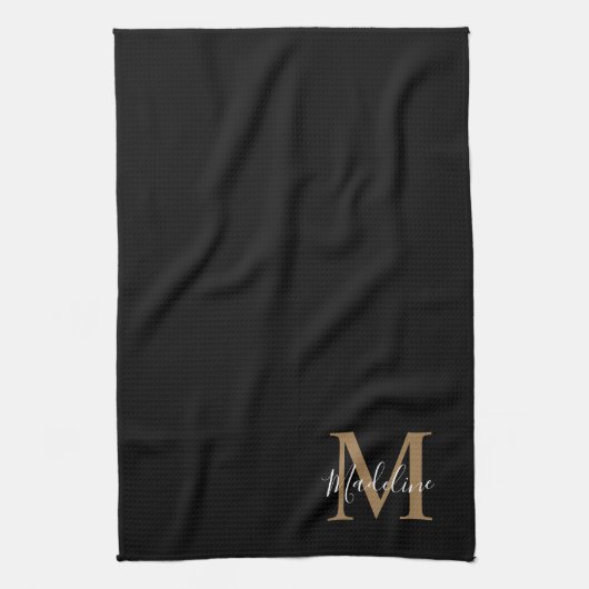 Elegant Black Gold Script Typography Monogram Theedoek (Verticaal)