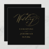 Elegant Black Gold Script Typography Weddenschap Programmakaart (Voorkant / Achterkant)