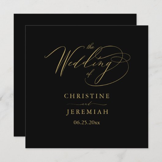 Elegant Black Gold Script Typography Weddenschap Programmakaart (Voorkant / Achterkant)