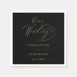 Elegant Black Gold Script Typography Weddenschap Servet