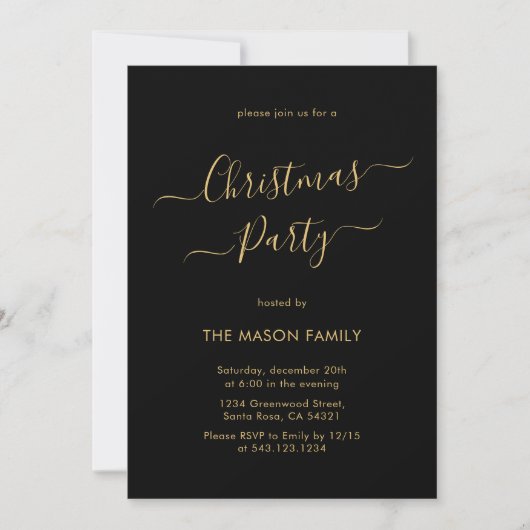 Elegant Black Gold Script Vakantie Kerstfeest Kaart (Voorkant)