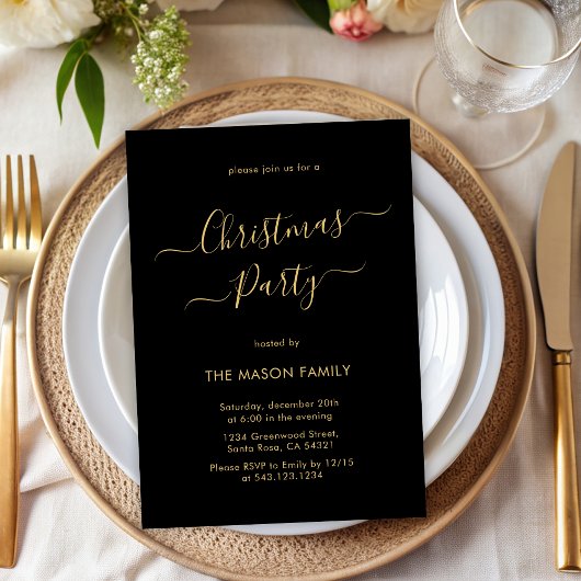 Elegant Black Gold Script Vakantie Kerstfeest Kaart