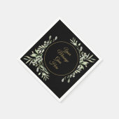 Elegant Black Gold Script Waterverf Greenery Servet (Hoek)