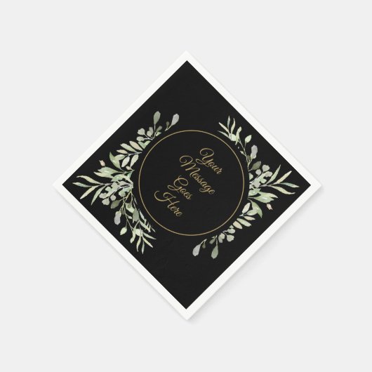 Elegant Black Gold Script Waterverf Greenery Servet (Hoek)
