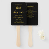 Elegant Black & Gold Script Weddenprogramma Handwaaier (Voorkant en achterkant)