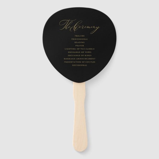 Elegant Black Gold Script Weddenprogramma Handwaaier (Achterkant)