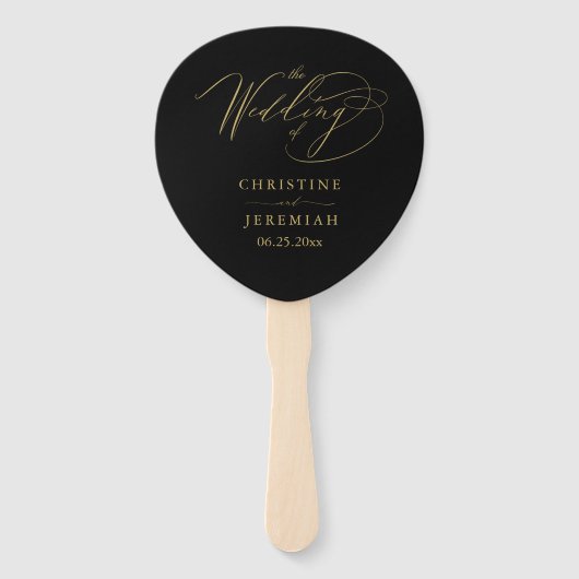 Elegant Black Gold Script Weddenprogramma Handwaaier (Voorkant)