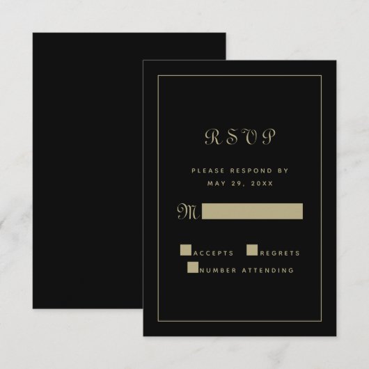 Elegant Black Gold Script Weduwen Chic-behuizing RSVP Kaartje (Voorkant / Achterkant)