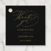 Elegant Black Gold Script Weduwen Hartelijk dank Bedankjes Labels (Voorkant)