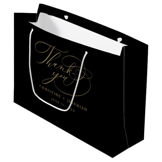 Elegant Black Gold Script Weduwen Hartelijk dank Groot Cadeauzakje (Voorkant Gekanteld)
