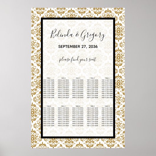 Elegant Black Gold Seating Chart Poster (Voorkant)