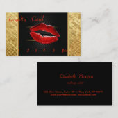 Elegant Black, Gold Sequin Red Lips, Loyalty Kaart (Voorkant / Achterkant)