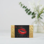 Elegant Black, Gold Sequin Red Lips, Loyalty Kaart (Staand voorkant)