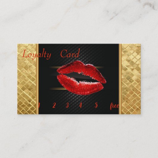 Elegant Black, Gold Sequin Red Lips, Loyalty Kaart (Voorkant)