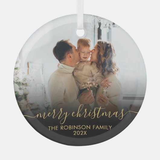 Elegant Black Gold-serie Foto met prettig kerstfee Glas Ornament (Voorkant)