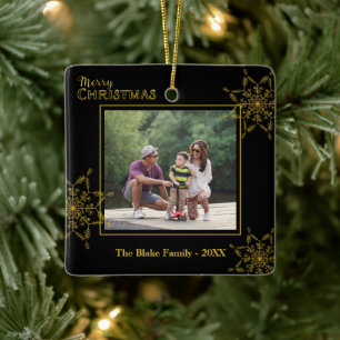 Elegant Black Gold-serie Foto met prettig kerstfee Keramisch Ornament