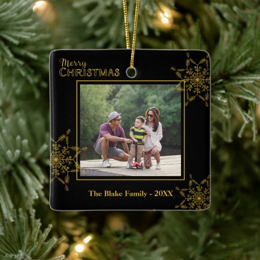 Elegant Black Gold-serie Foto met prettig kerstfee Keramisch Ornament (Boom)