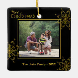 Elegant Black Gold-serie Foto met prettig kerstfee Keramisch Ornament