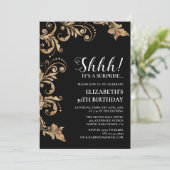Elegant Black & Gold Shhh Surprise Party Birthday Kaart (Staand voorkant)
