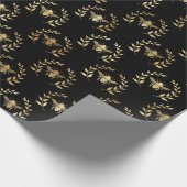 Elegant Black Gold Shimmer Bee Wreatday Cadeaupapier (Hoek)