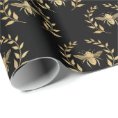 Elegant Black Gold Shimmer Bee Wreatday Cadeaupapier (Rol Hoek)