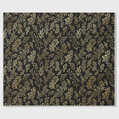 Elegant Black Gold Shimmer Botanical Leaf Birthday Cadeaupapier (Vlak)