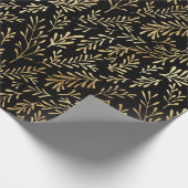 Elegant Black Gold Shimmer Botanical Leaf Birthday Cadeaupapier (Hoek)