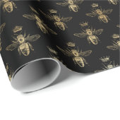 Elegant Black Gold Shimmer Bumble Bee Birthday Cadeaupapier (Rol Hoek)