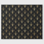 Elegant Black Gold Shimmer Bumble Bee Birthday Cadeaupapier (Vlak)