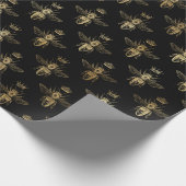 Elegant Black Gold Shimmer Bumble Bee Birthday Cadeaupapier (Hoek)