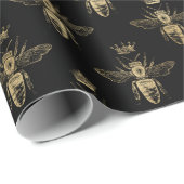 Elegant Black Gold Shimmer Bumble Bee Birthday Cadeaupapier (Rol Hoek)