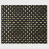 Elegant Black Gold Shimmer Fleur de Lis Birthday Cadeaupapier (Vlak)