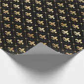 Elegant Black Gold Shimmer Fleur de Lis Birthday Cadeaupapier (Hoek)