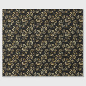 Elegant Black Gold Shimmer Floral Flowers Birthday Cadeaupapier (Vlak)