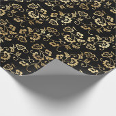 Elegant Black Gold Shimmer Floral Flowers Birthday Cadeaupapier (Hoek)