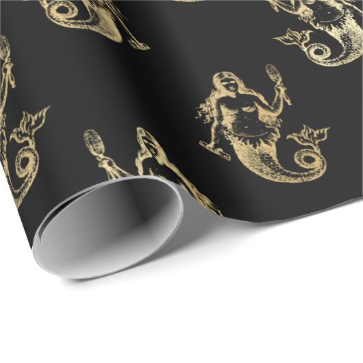 Elegant Black Gold Shimmer Mermaid Birthday Cadeaupapier (Rol Hoek)